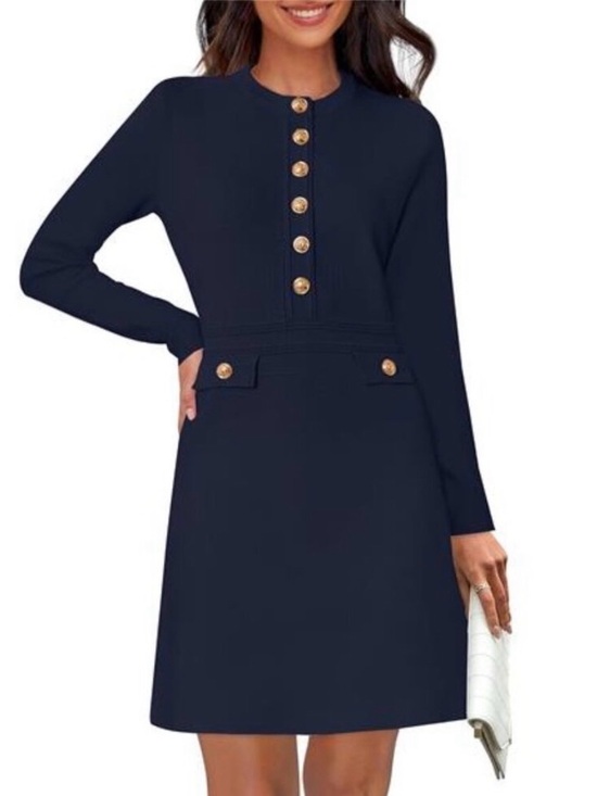 Merokeety Dresses & Skirts - Merokeety Navy Long-Sleeve Button-Front  heavy dress size large work & event NWT